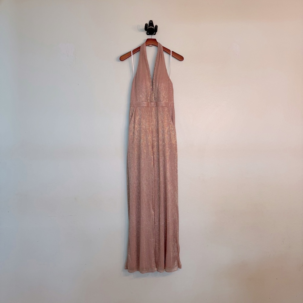 BHLDN Pink Pleated Tie Front Jumpsuit